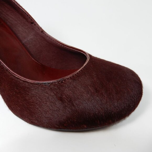Jeffrey Campbell Buxom Pumps Heels Size 5.5 Genuine Calf Hair Wine Burgundy NEW - Picture 6 of 12